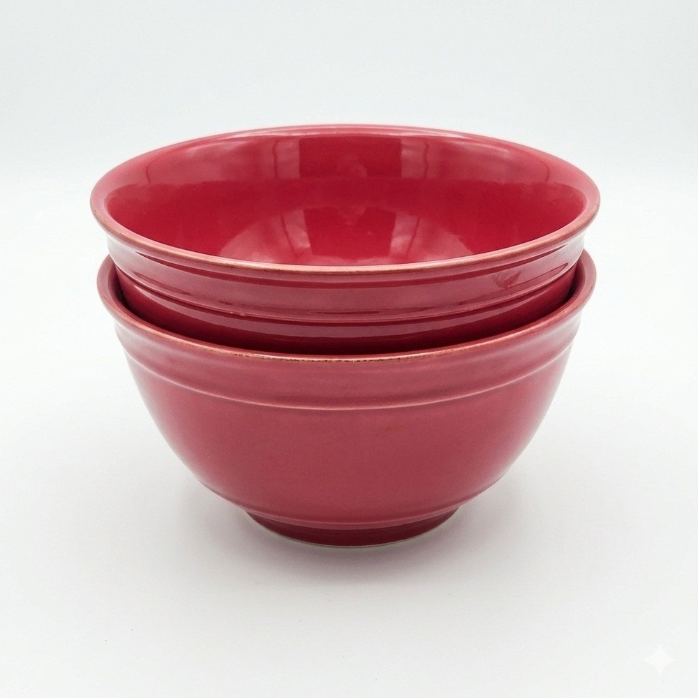 Pottery Barn Red Nesting Bowls Set of 2 Hand Crafted in Portugal Ceramic Glossy